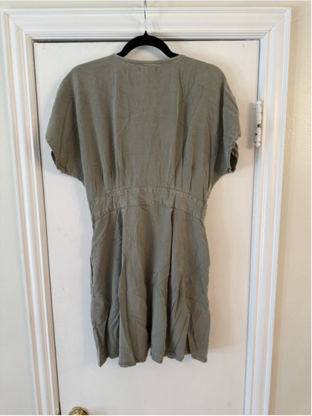 Quince Vintage Wash Button Down Mini Dress M Tencel Olive Green Nature Utility - Picture 5 of 11